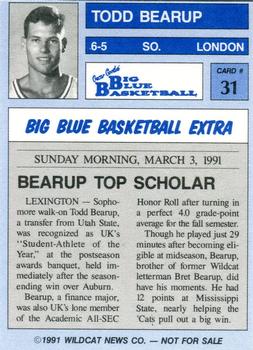 1990-91 Kentucky Wildcats Big Blue Magazine Dream Team/Award Winners #31 Todd Bearup Back