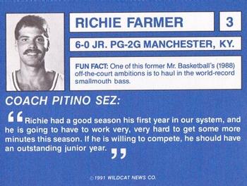 1991-92 Kentucky Wildcats Big Blue Magazine #3 Richie Farmer Back