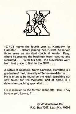 1977-78 Kentucky Wildcats News #5 Leonard Hamilton Back