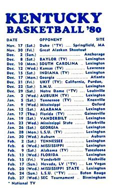 1979-80 Kentucky Wildcats Schedules #NNO Dirk Minniefield Back
