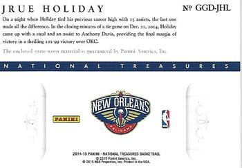 2014-15 Panini National Treasures - NBA Game Gear Duals #GGD-JHL Jrue Holiday Back