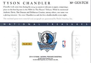 2014-15 Panini National Treasures - NBA Game Gear Signatures Prime #GGS-TCH Tyson Chandler Back