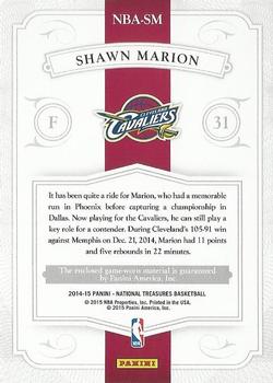 2014-15 Panini National Treasures - NBA Material #NBA-SM Shawn Marion Back