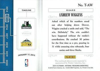 2014-15 Panini National Treasures - Timelines Prime #T-AW Andrew Wiggins Back