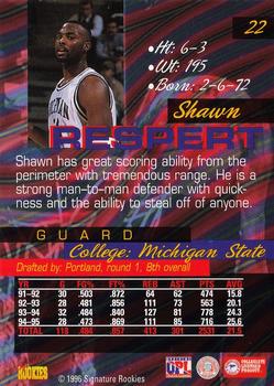 1996 Signature Rookies Supreme #22 Shawn Respert Back