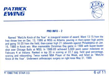 1990-91 Star Patrick Ewing #6 Patrick Ewing Back