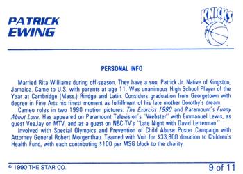 1990-91 Star Patrick Ewing #9 Patrick Ewing Back