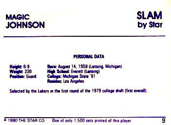 1990-91 Star Slam #9 Magic Johnson Back