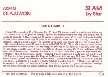 1990-91 Star Slam #59 Akeem Olajuwon Back