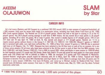 1990-91 Star Slam #60 Akeem Olajuwon Back