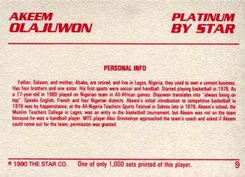 1990-91 Star Platinum #9 Akeem Olajuwon Back