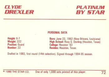 1990-91 Star Platinum #72 Clyde Drexler Back