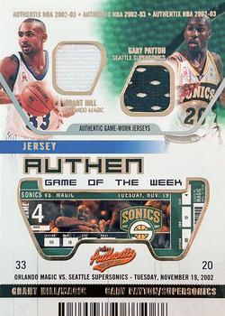 2002-03 Fleer Authentix - Jersey Authentix Game of the Week Unripped #GH-GP Grant Hill / Gary Payton Front
