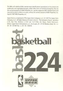 1997-98 Upper Deck NBA Stickers (European) #224 Lindsey Hunter Back