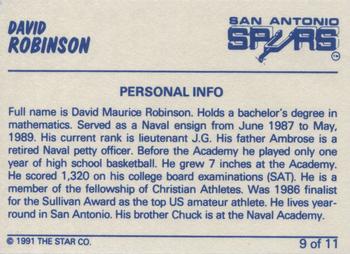 1990-91 Star David Robinson Blue #9 David Robinson Back