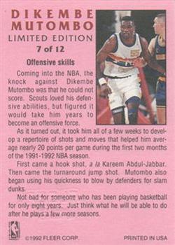 1991-92 Fleer - Dikembe Mutombo Limited Edition Autographs #7 Dikembe Mutombo Back