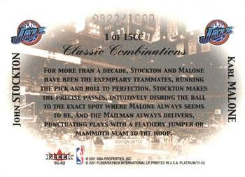 2001-02 Fleer Platinum - Classic Combinations #1CC John Stockton / Karl Malone Back