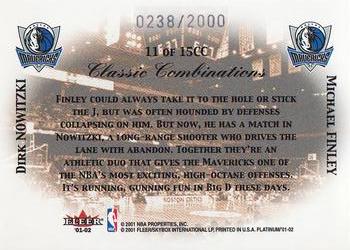 2001-02 Fleer Platinum - Classic Combinations #11CC Dirk Nowitzki / Michael Finley Back