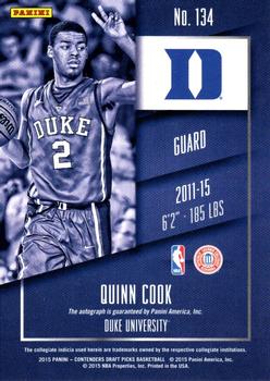 2015 Panini Contenders Draft Picks #134a Quinn Cook Back