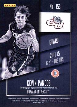 2015 Panini Contenders Draft Picks #153 Kevin Pangos Back