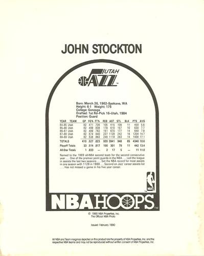 1990-91 Hoops Action Photos #90T161B John Stockton Back