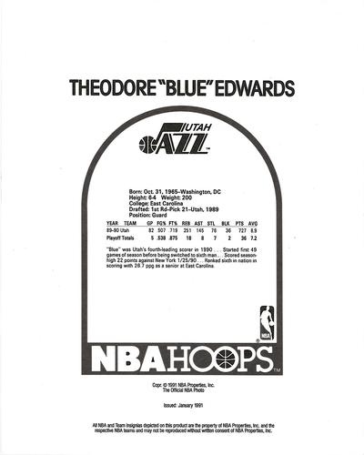 1990-91 Hoops Action Photos #91T162D Blue Edwards Back