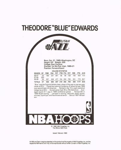 1990-91 Hoops Action Photos #90T162B Blue Edwards Back