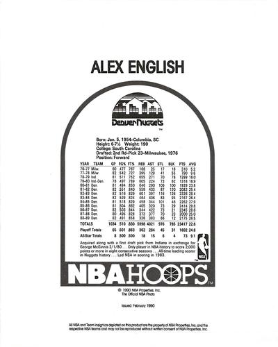 1990-91 Hoops Action Photos #90T243C Alex English Back
