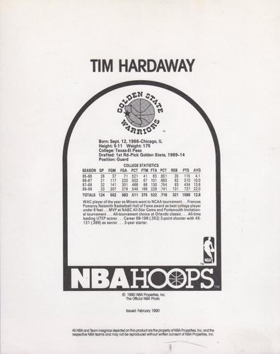 1990-91 Hoops Action Photos #90T52B Tim Hardaway Back