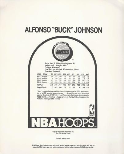 1990-91 Hoops Action Photos #91T233C Buck Johnson Back