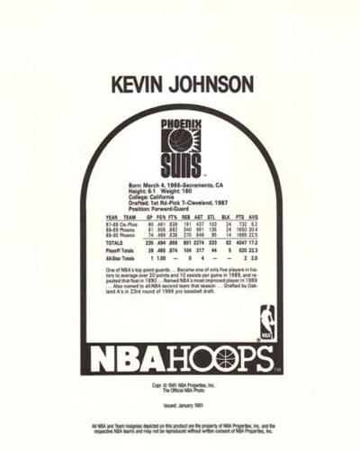 1990-91 Hoops Action Photos #91N19 Kevin Johnson Back