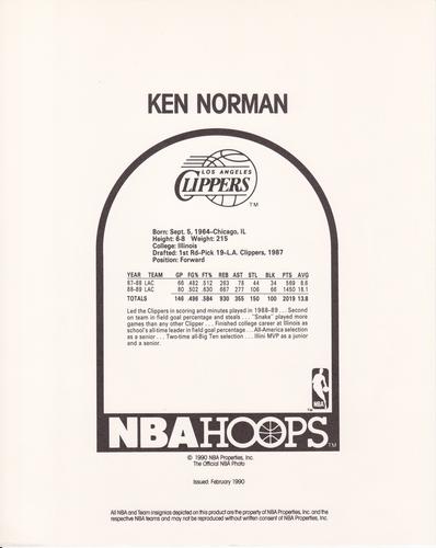 1990-91 Hoops Action Photos #90T185C Ken Norman Back