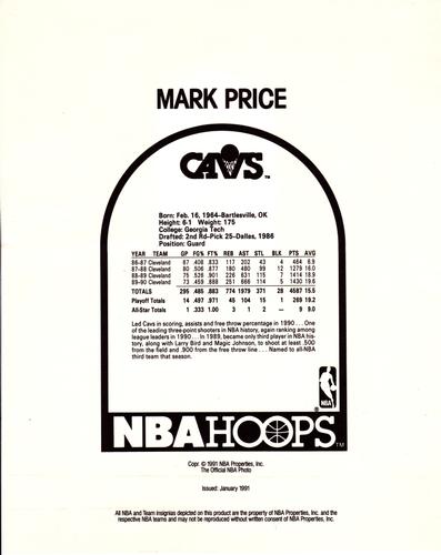 1990-91 Hoops Action Photos #91N22 Mark Price Back