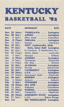 1981-82 Kentucky Wildcats Schedules #NNO Mike Ballenger Back