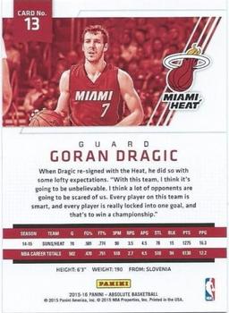 2015-16 Panini Absolute #13 Goran Dragic Back