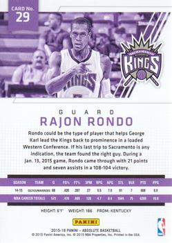 2015-16 Panini Absolute #29 Rajon Rondo Back