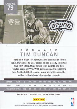 2015-16 Panini Absolute #79 Tim Duncan Back