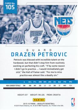 2015-16 Panini Absolute #105 Drazen Petrovic Back