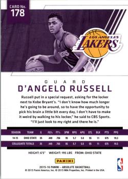 2015-16 Panini Absolute #178 D'Angelo Russell Back
