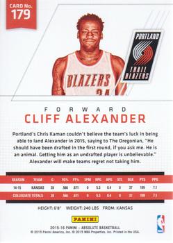 2015-16 Panini Absolute #179 Cliff Alexander Back