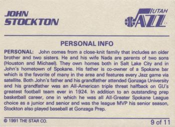 1990-91 Star John Stockton #9 John Stockton Back