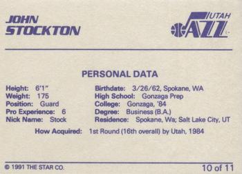 1990-91 Star John Stockton #10 John Stockton Back