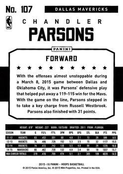 2015-16 Hoops - Green #107 Chandler Parsons Back