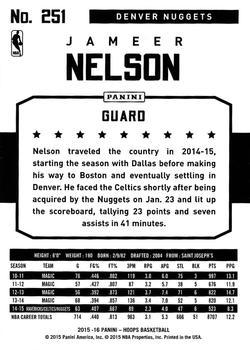 2015-16 Hoops - Green #251 Jameer Nelson Back