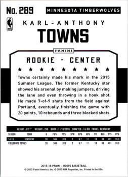 2015-16 Hoops - Green #289 Karl-Anthony Towns Back