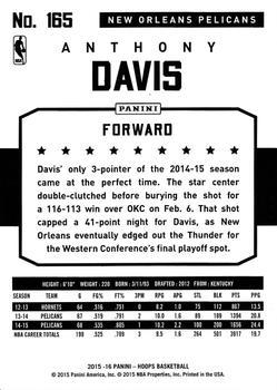 2015-16 Hoops - Gold #165 Anthony Davis Back