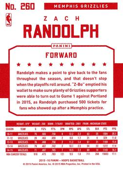 2015-16 Hoops - Red Back #260 Zach Randolph Back