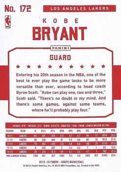 2015-16 Hoops - Red Back #172 Kobe Bryant Back