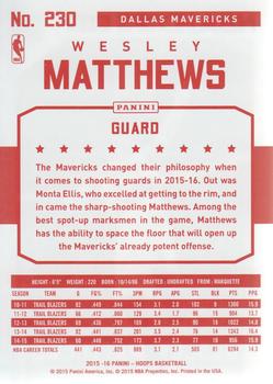 2015-16 Hoops - Red Back #230 Wesley Matthews Back