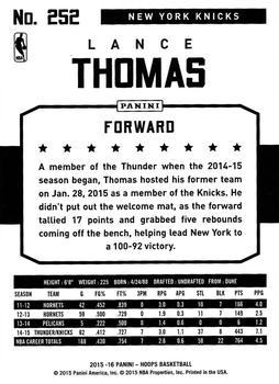 2015-16 Hoops - Red #252 Lance Thomas Back